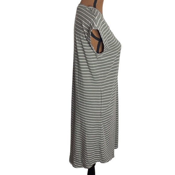 J Jill v-neck cap sleeve striped midi jersey knit t-shirt dress with pockets XS - Picture 3 of 9